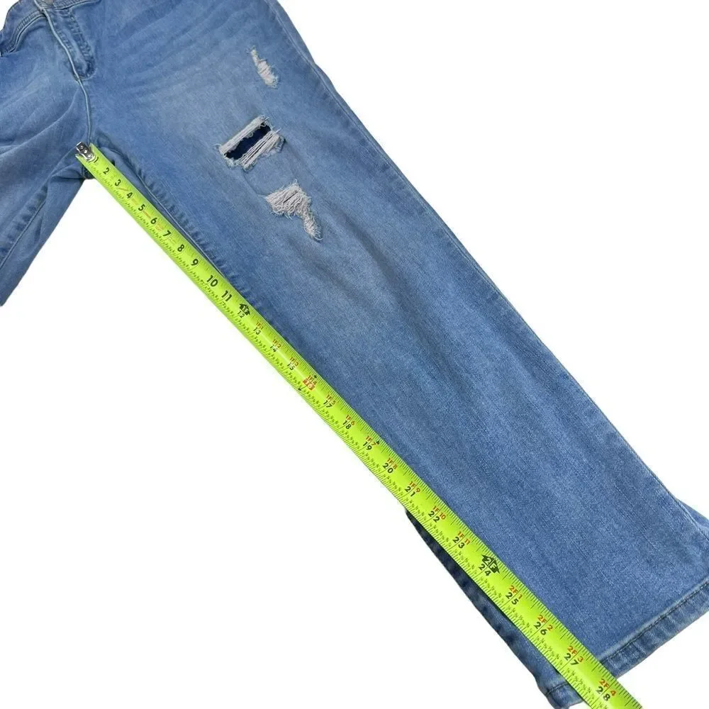 Chico's so slimming distressed ankle fit jeans.